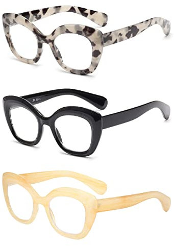 JM Occhiali da Lettura Donna Uomo con Cerniera a Molla, Occhiali Luce Blu Occhio di Gatto 3 Packs +2.0 (Nero + Grigio + Giallo)
