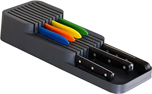 BOAA Fresh Messerorganizer für 18 Messer – zweistufiger Messerblock für Küchenschublade oder freistehend, rutschfest, platzsparend, dunkelgrau (39 x 14 cm)