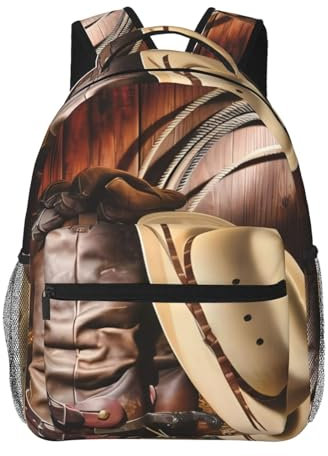 CHRYSM Rucksack für Mädchen, Jungen, Teenager, Schultasche, Büchertasche, Elefanten-Kunst-Tagesrucksack für High School, Uni, Reisen, Arbeit, Cowboy Black Hat Westernstiefel, One size