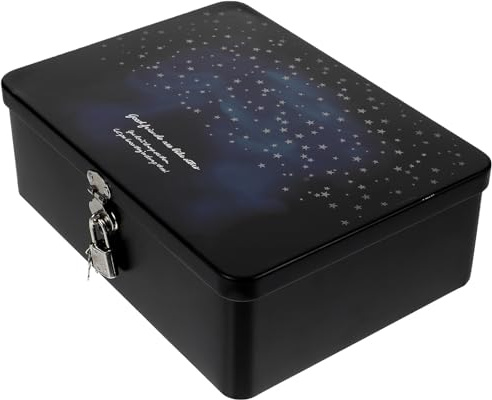 Amosfun Large Vintage Tinplate Storage Box with Lock 9.64X7.08X3.34 Inch Organizer for Jewelry and Keepsakes Decorative Tin Box with Lid