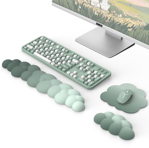 MoKo Wolke Handgelenkstütze, Ergonomische Wolke Tastatur Handgelenkstütze mit Maus Rest Handgelenk Pad, Durable Polyester Wolke Arm Rest Handgelenk Pad für Tastatur, Maus, Computer, Laptop, Grün
