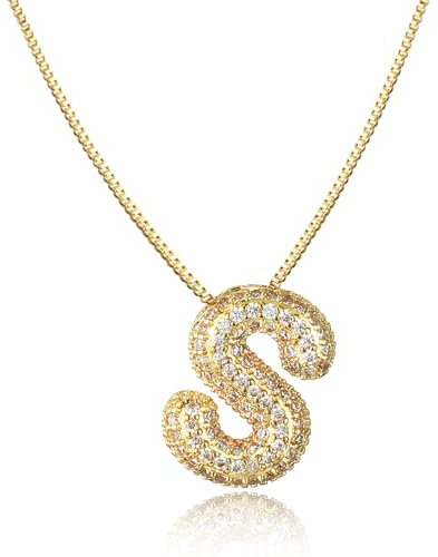 AFSTALR Bubbelbokstavskedja för kvinnor, guld/silver, is-ute-ballonghalsband med initialhänge, bubbelsmycken 45 + 5 cm