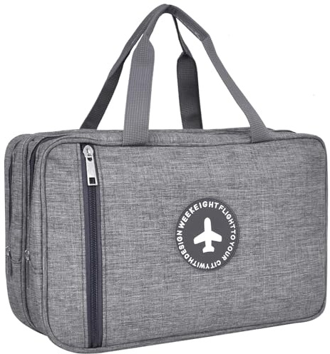 Trousse de Toilette Grand Homme Femme Gris, Trousse de Toilette Voyage 33 * 16 * 20cm, Organisateurs de Toilettes en Toile avec Compartiments Humides et Secs, pour Articles de Toilette, Imperméable