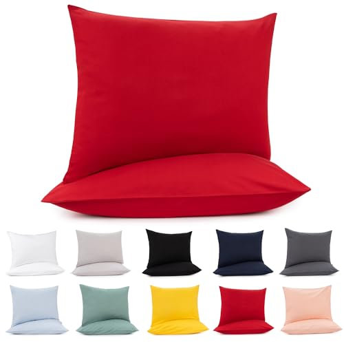 Lotusein Kissenbezug 40 x 80 cm (2er Set) - Rot - 100% Jersey Baumwolle 175 g/qm Kissenbezüge - Kissenhülle für Kissen mit Reißverschluss - Oeko-Tex Zertifiziert