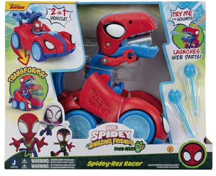 Spidey and his Amazing Friends MARVEL Spidey-Rex Racer - 8-Inch Vehicle with Sounds that Transforms from Vehicle Into Dinosaur
