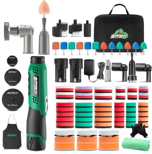 BATOCA S6 Mini Akku Poliermaschine,Profiset für Detailing und Lackpflege,12V Auto Polieren,DA&RO Polier Maschine,Polierer Puffer für Motorräder,1000-5000RPM&4200-21000RPM,25mm/50mm/75mm Schleifplatten