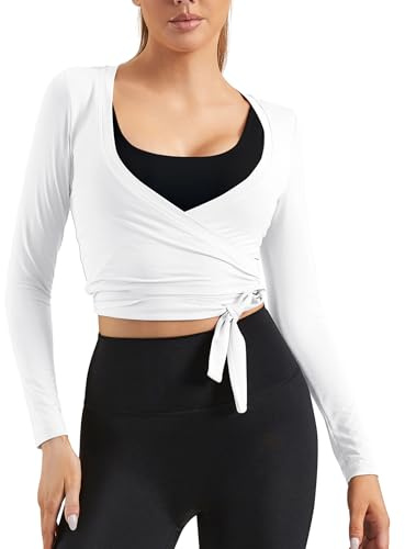 Mustcan Women's Tie Front Shrug Long Sleeve Bolero Cardigan Lightweight Cropped Twist Open Front Casual Short Shawl Tops-White