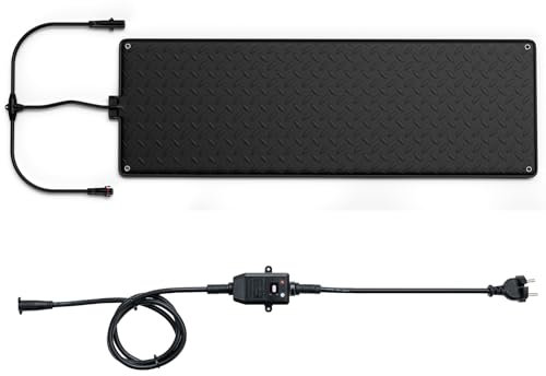 COSTWAY 25,5 x 76cm Gehwegmatte mit Heizung 40℃, Schneeschmelze Matte bis zu 18 Matten anschließen, rutschfest & wasserdicht, Beheizte Matte Outdoor Gummi, für Treppen Gehwege Garten (Mit Stromkabel)