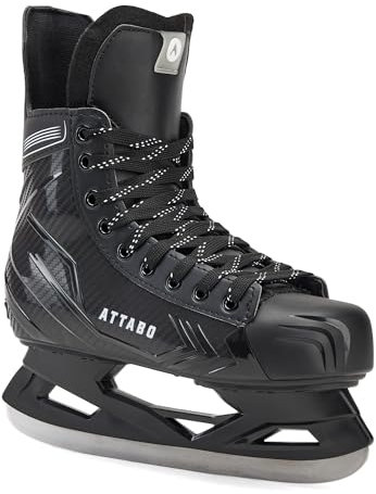 ATTABO Kinder Hockey Schlittschuhe Frazer Schwarz Größe 28-31 EU Verstellbare Kinder Eishockeyschuhe mit Schnürverschluss mit langlebiger Edelstahlkufe Starke Knöchelunterstützung