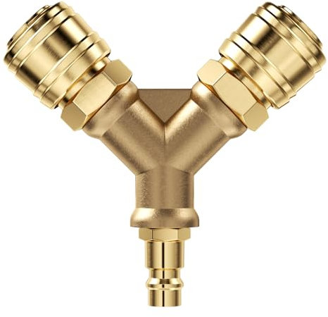 Elsrantor Accesorios Compresor Aire en Y, Latón Conector Rapido Aire Comprimido, Distribuidor de Aire Comprimido 2 Vías, Interruptor de Aire Comprimido de 1/4 Pulgadas, Acoplamiento Rápido