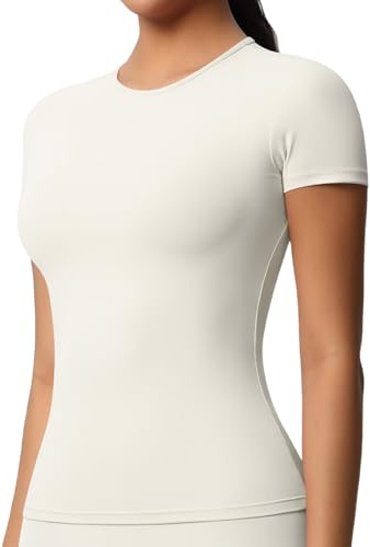 JTSON Camiseta Deportiva de Manga Corta para Mujer Transpirable Camisa Funcional T Shirt Cuello Redondo Running Camisa Elástica Compresión Top for Yoga Gym Workout Correr Fitness