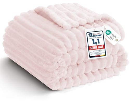 WAVVE Rutig fleecefilt, 150 x 200 cm, filt för enkelsäng/dubbelsäng, 300 gsm, 200 x 150 cm, stor, varm, mjuk soffilt, rosa