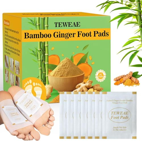 TEWEAE 62 Pads Foot Pads for Better Sleep, Natural Ginger & Bamboo Vinegar Turmeric Wormwood - No Off - Improves Sleep and Relaxation - Premium Foot Care Good Night Foot Patches. for Mother's Day