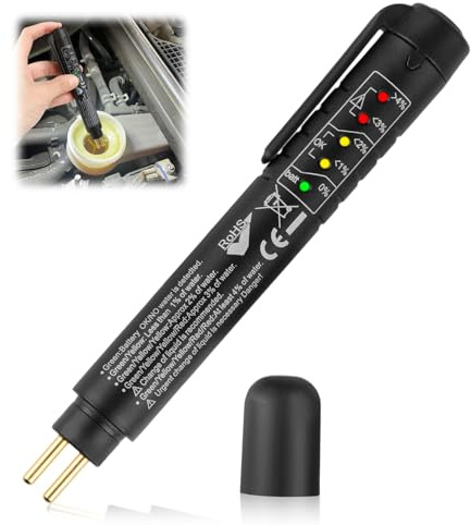 Aivane Tester Liquido Freni per Test DOT3 DOT4 DOT5, 5 LED Indicatore può, Universale Tester Olio Freni Portatile Penna Rilevatore di umidità Liquido Automotive Tester
