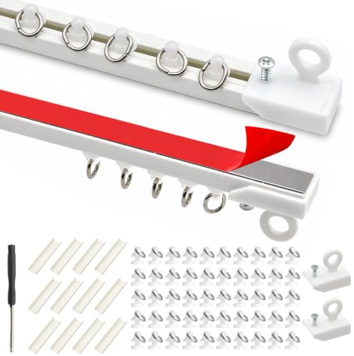 SPOKKI 5.2M Selbstklebende Vorhangschiene, 13x40cm Deckenvorhangschiene Ohne Bohren Gardinenschiene Deckenmontage für Fenster Schlafzimmer Duschen Schränke und Wohnmobile