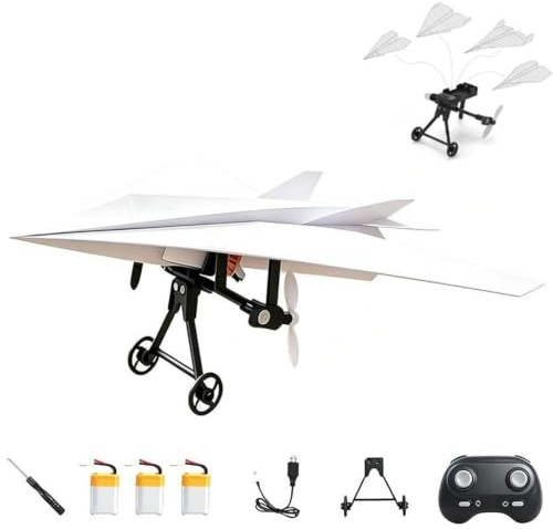 RC Paper Airplane Kit With Gyro DIY Electric Remote Control Plane Kit With Dual Propellers, Paper Airplane Motor And 2.4GHz Control For Beginners(Three Electrics)