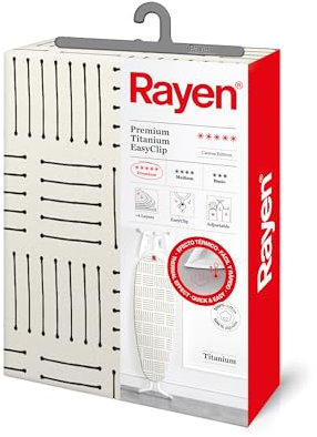 Rayen | Copriasse da stiro | Gamma premium | Imbottito e facile da posizionare con il sistema EasyClip | 4 strati: schiuma, pile, tessuto di qualità Canvas | Cassa rivestita in titanio