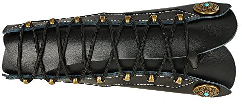 TOPARCHERY Handmade Leather Arm Guards Bow Hand Shooting Glove Adjustable for Hunting Shooting Arm Protector Wristband Gauntlet Unisex Medieval Bracer (Black)