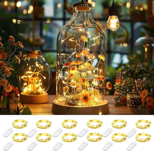 LED Lichterkette Batterie, 12x20 Micro LEDs Mini Lichterketten Kupferdraht Batteriebetrieb, 2M DIY kleine Lichterketten Wasserdicht für Party Hochzeit Weihnachten Beleuchtung Deko(Warmweiß)