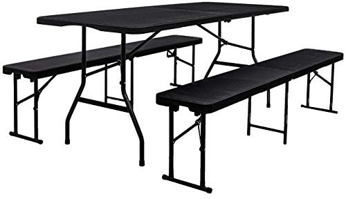 AMANKA 300kg Bierzeltgarnitur 180 x 70 cm Rattan-Optik für 8 Personen - Esstisch Set mit 2 Bänken