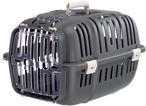 Ferplast Transportín Gato, Transportín Perro Pequeño y Gatos de hasta 5 Kg, Puerta Transparente Antigolpes, Ranuras de Ventilación, 32 x 47 x h 29 cm, Transportín Mascotas Rígido Jet 10, Gris