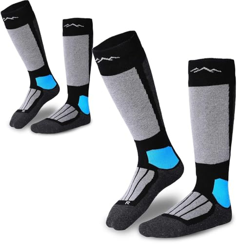 gipfelsport Skisocken für Kinder, Herren und Damen - Dicke Socken aus Merinowolle, warme Merino Snowboardsocken, 2x Paar Skistrümpfe, Schwarz, Größe 42-44