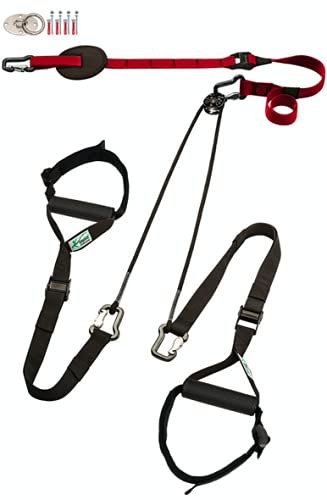 eaglefit - Premium Sling-Trainer „Flex“ Komplettsystem für Zuhause & Unterwegs inkl. Umlenkrolle, Türanker, Wand- oder Deckenhalterung & Zubehör - Schlingentrainer Fitness Ganzkörper Gerät (rot)