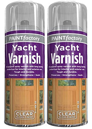 Classic Signature - 2 x All Purpose Yacht Aerosol Varnish 250ml / Pair of Disposable Gloves, Professional Finish Spray, Wood Colour Paint, Long Lasting Protection