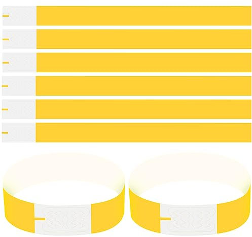 100 Piezas Pulseras Identificativas para Eventos, Impermeable Pulseras de Papel con Cierre Adhesivo, Pulseras de Entrada para Seguridad y Control Clubes Fiestas, 25 x 2 cm (Amarillo)