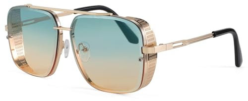 FEISEDY Vintage 70er 80er Sonnenbrille Herren Square Steampunk Brille Groß mit Metall Rahmen und UV400 Schutz B2894