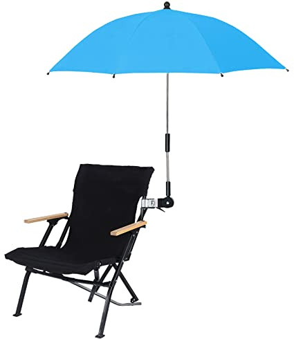 VKTY Sombrilla para silla con abrazadera, ajustable de 80 cm, universal para patio, playa, cochecito, silla deportiva y ruedas, azul, M
