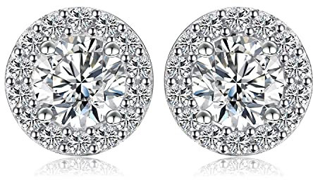JewelryPalace Rundschliff 1ct Moissanite Halo Ohrstecker Silber 925 Damen, Simulierter Diamant Braut Schmuck Set, Ohrringe Silber Mädchen Edelstein, Ohrstecker Silber Klein mit Stein Geschenk Frauen