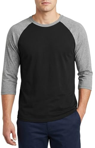 Baseballtröja för män, 3/4-ärmar, bomull, avslappnad, jersey, raglan, H.grå/svart, XXL