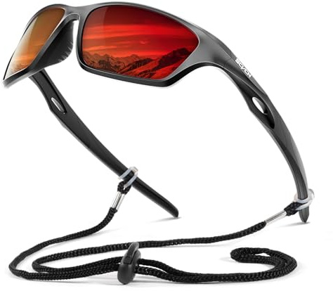 SCVCN Gafas Polarizadas Deportivas Para Hombres y Mujeres - Protección UV400 para Ciclismo, Pesca, Golf, y Conducción 01 Rojo Negro