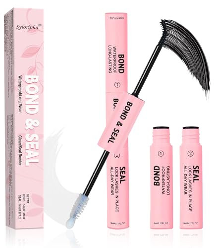 Syloripha Eyelash Glue Lash Bond and Seal for Individual Cluster DIY Eyelash Extensions, 2 in 1 Strong Hold Lash Adhesive, Waterproof, Latex Free for Sensitive Eyes All Day Wear