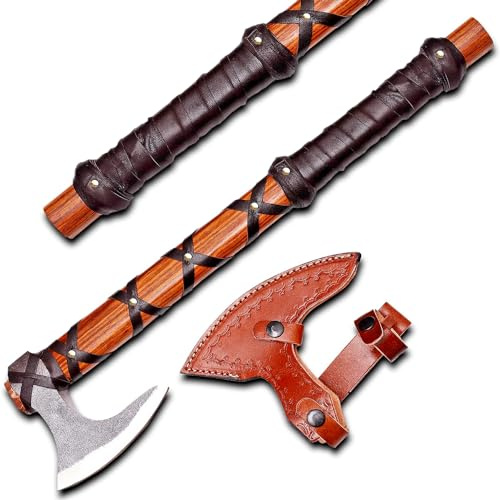 Viking Axe of Ragnar Lothbrok Norse Viking Axe Sharp Blade Hunting Axe High Carbon Steel Blade with Rose Wood Handle Camping Axe Viking Hatchet Gift for Dad