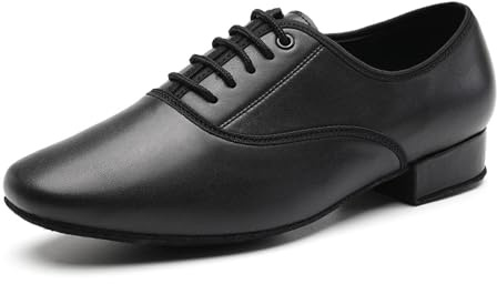 SWDZM Scarpe da Ballo Uomo Liscio Pianta Larga Suola Scamosciato per Salsa Tango Jazz Pratica Scarpe Ballo,Nero,Tacco 2.5cm,Suola in camoscio,46EU