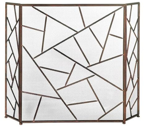 Parascintille Parascintille per Camino Pieghevole A 3 Pannelli, Grande 135×85cm, Semplice Parascintille per Fuoco A Carbone/Legna/Griglie, Bronzo Antico