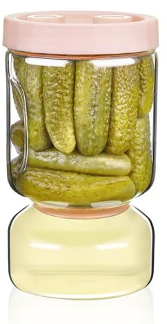 ZENS Gurkenglas mit Sieb, zum Umdrehen Einmachglas Gurkenbehälter Auslaufsichere, 1.5L Essiggurken Behälter Sanduhrgurken Flip Glas Pickle Jar, Luftdichte Saftabscheider Kimchi Behälter für Oliven