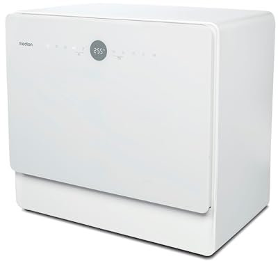 MEDION Mini Geschirrspüler DWT50 (Tischgeschirrspüler, Spülmaschine, 5 Maßgedecke, funktioniert mit Wasseranschluss, 35 cm tief, 7 Reinigungsprogramme, MD 37775) weiß