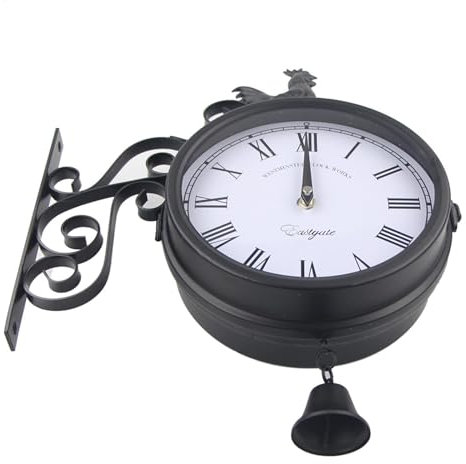 Reloj de pared de jardín – Reloj de jardín al aire libre de hierro | Reloj de pared de doble cara creativo y de moda, reloj de metal con forma de campana de gallo