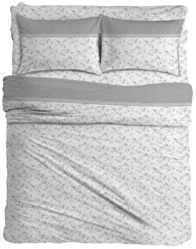 MAXIME MAISON - Completo Lenzuola Matrimoniali Cotone Stampate, Set Lenzuola Letto Matrimoniale con Federe, Lenzuolo in Cotone Anallergico, Biancheria da Letto Made in Italy (Iris Grigio)