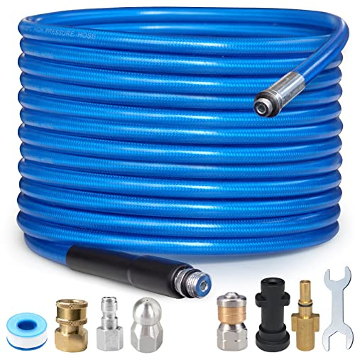Kit de tuyau de nettoyage de canalisations 15 m | 3000 PSI/180 bar | Tuyau de nettoyage de tuyaux | Système de rinçage pour nettoyeur haute pression domestique Karcher K2 K3 K4 K5 K6 K7 et Bosch AQT |