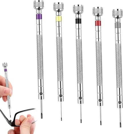 Lot de 5 tournevis de précision 5 tailles avec marquage de couleur - Ensemble de tournevis de montre avec lames réversibles - Kit d'outils de réparation pour montre, lunettes, bijoux, appareils