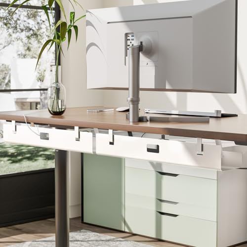 Mimoke Lot de 2 Plateaux de Gestion de câbles, 120 cm (2 x 60 cm), Plateau de câble en Acier pour Bureau, multiprise, Facile à Monter, Peu encombrant (Blanc)