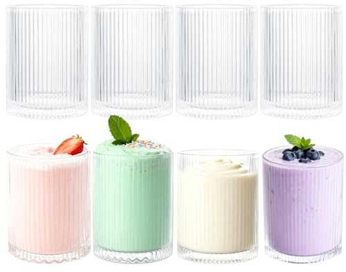 LDHHYH 8 stycken 250 ml räfflade longdrinkglas, cocktailglas-set, ribbade glas för iskaffe, premium dricksglas, räfflade glas för familj, camping, fest