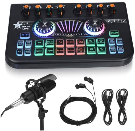 Hemobllo Kit Table De Mixage Audio avec Carte Microphone à Condensateur Et Changeur De Voix pour Podcast Enregistrement Et Diffusion Direct