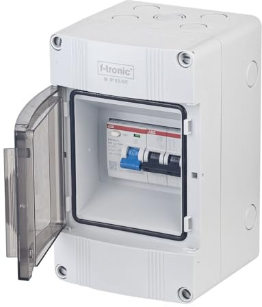 Sicherungskasten IP65 für Garten, Camping, Wohnmobil und Boote mit ABB FI-Schutzschalter 25A 30mA und Sicherungsautomat B16A 2-polig