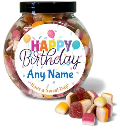 Happy Birthday Dolly Mixture Favourite Sweet Choices Gift with Fun Design (500g, Customised)