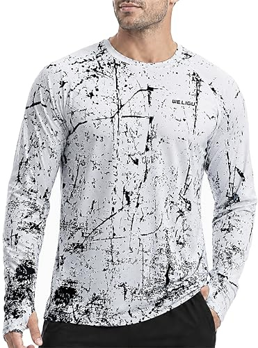 WELIGU Men's Rash Vest Rash Guard Long Sleeve UPF 50+ UV Swim Top Quick Dry